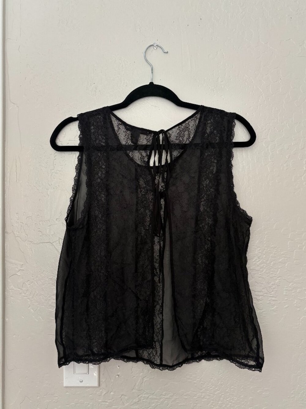 Victorias Secret Black Lace Tie Up Flowy Top / Cover Size Medium